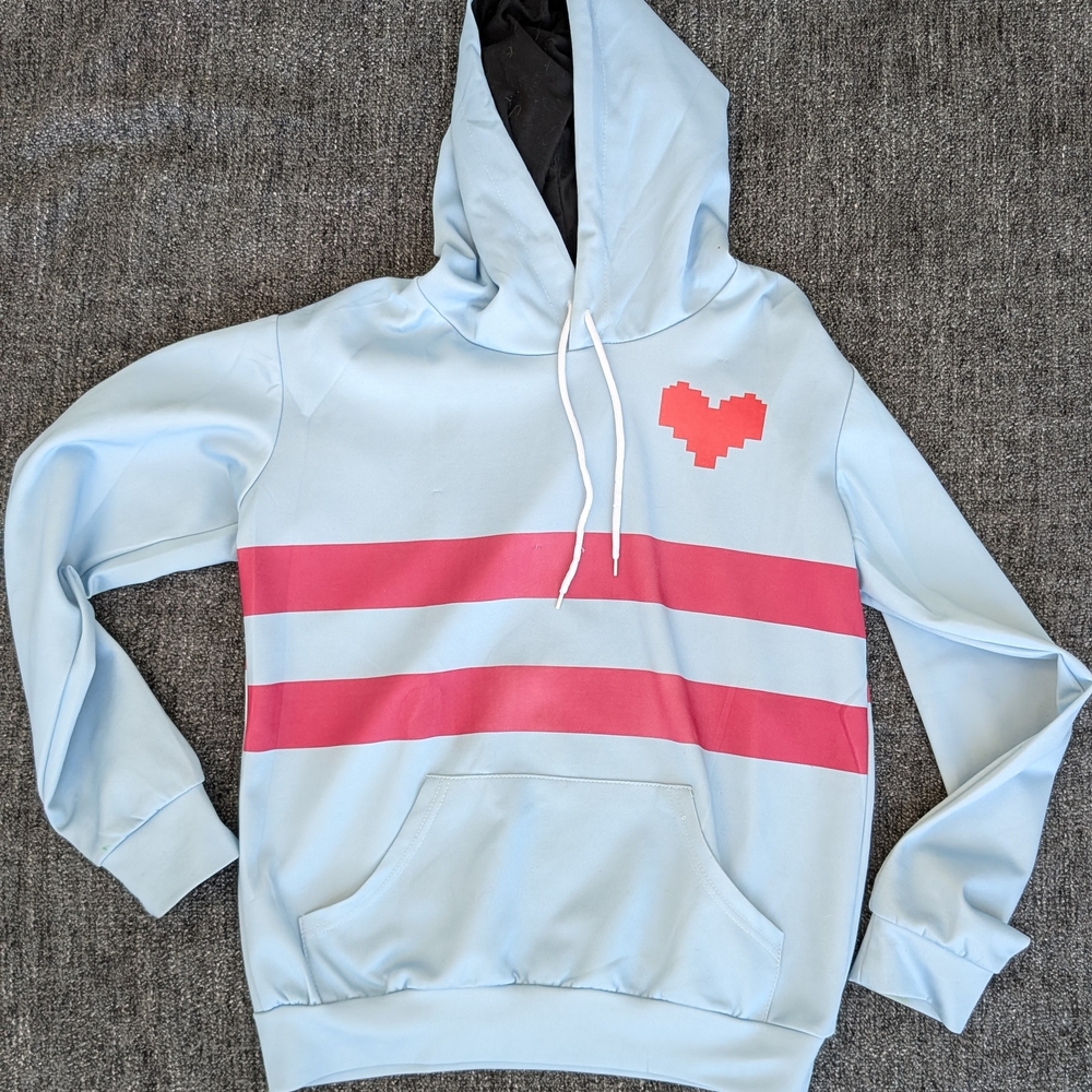 Light Blue Hoodie with Pink Stripes and Heart